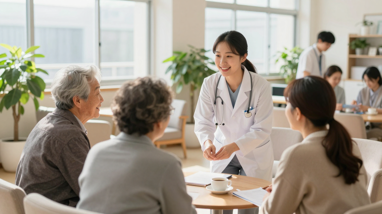 사회복지관에서 어르신들과 소통하는 사회복지사의 모습