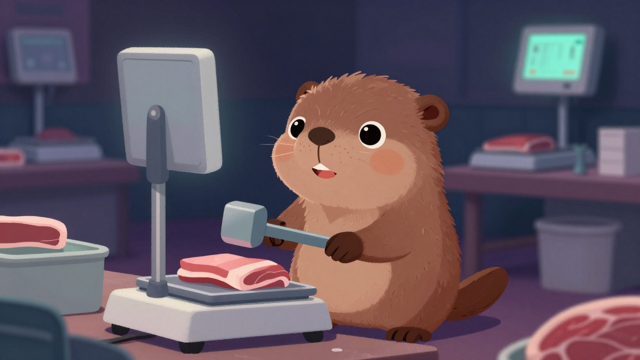 가공원료육계량원 직업 종사자가 업무를 수행하는 모습