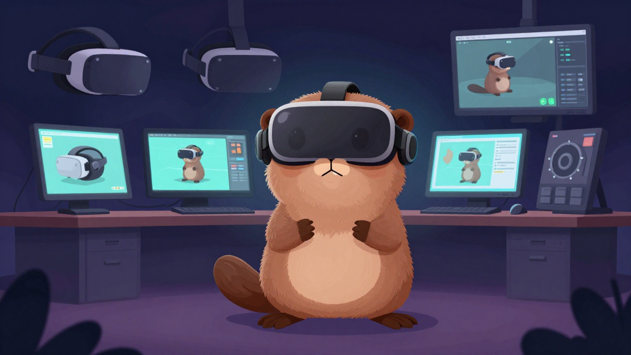 가상훈련디바이스개발자 직업 종사자가 업무를 수행하는 모습