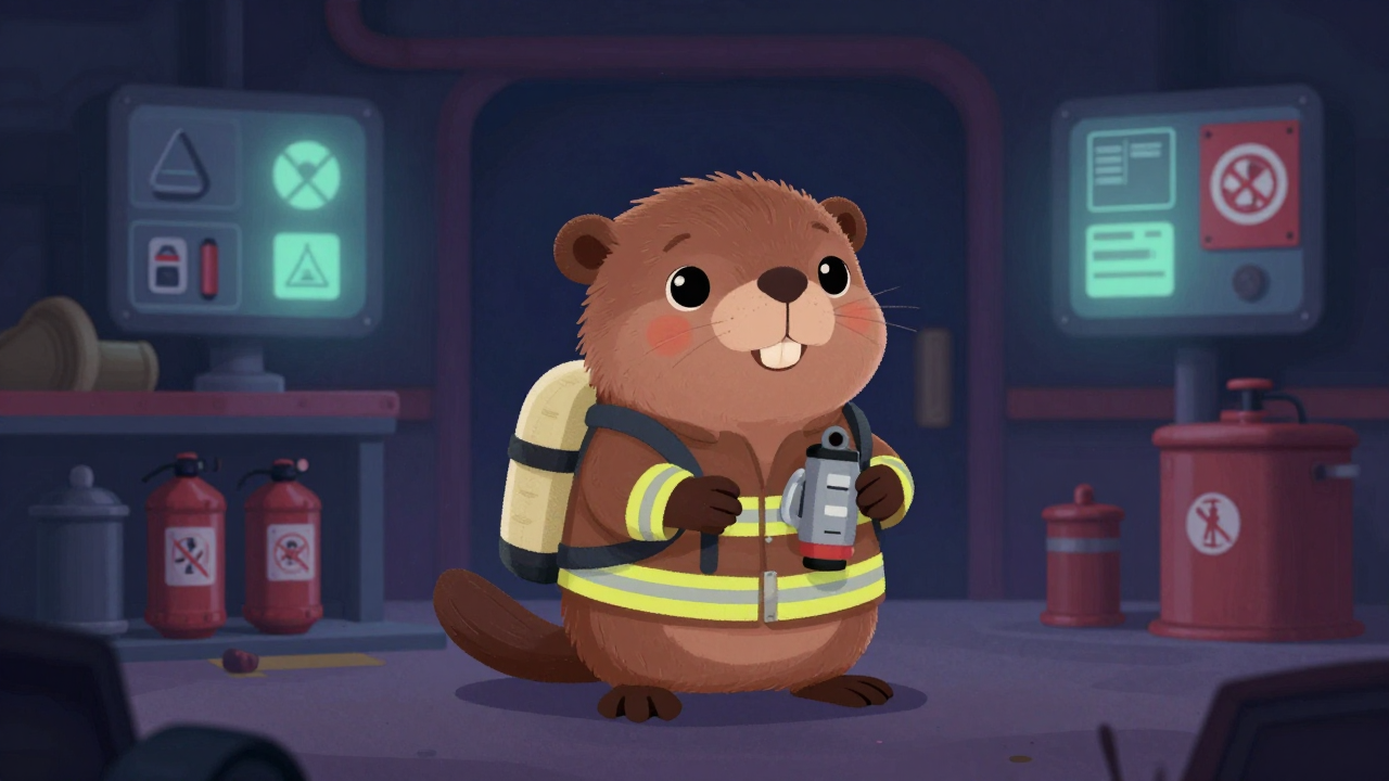 가스생산기지소방대원 직업 종사자가 업무를 수행하는 모습