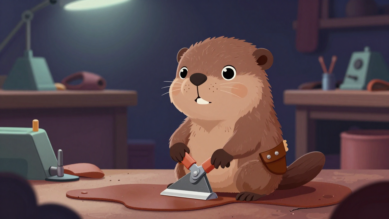 가죽면취원 직업 종사자가 업무를 수행하는 모습