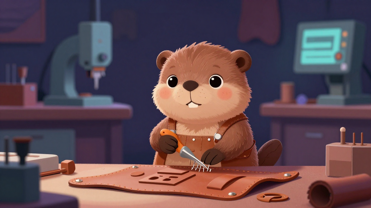 가죽제품조립원 직업 종사자가 업무를 수행하는 모습