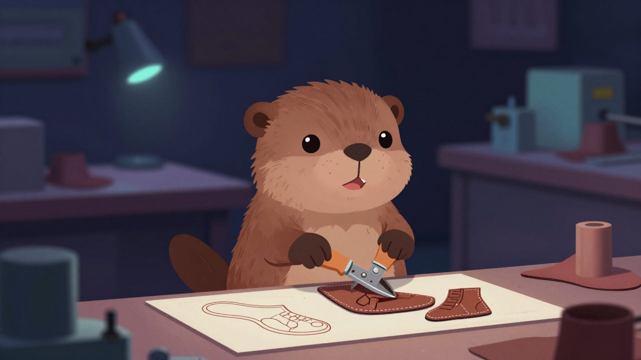 갑피재단사 직업 종사자가 업무를 수행하는 모습