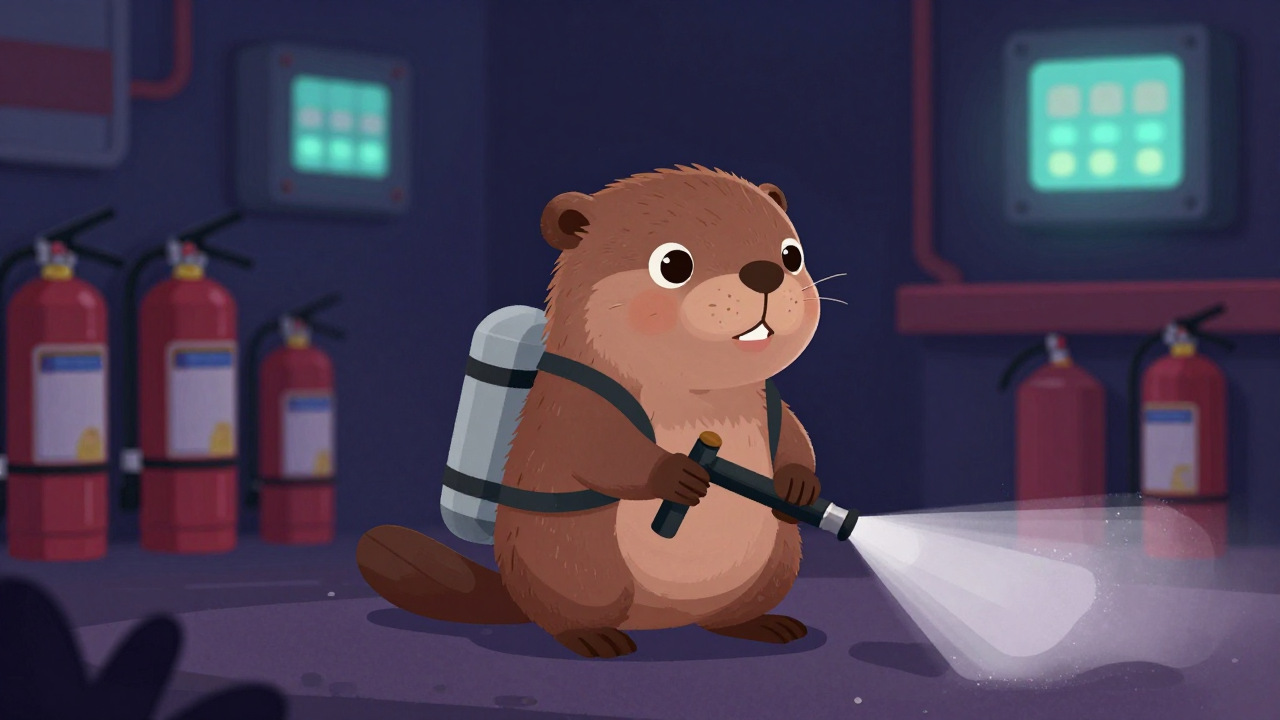 건식소화설비운전원 직업 종사자가 업무를 수행하는 모습