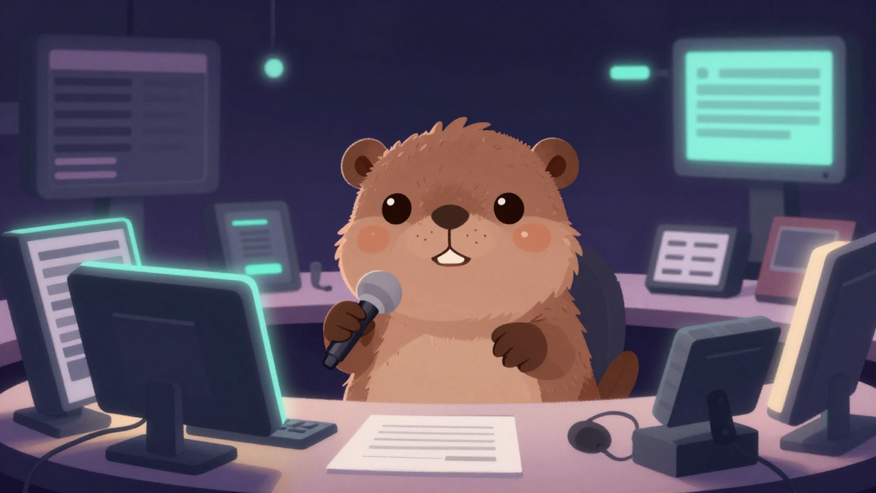 경주장아나운서 직업 종사자가 업무를 수행하는 모습