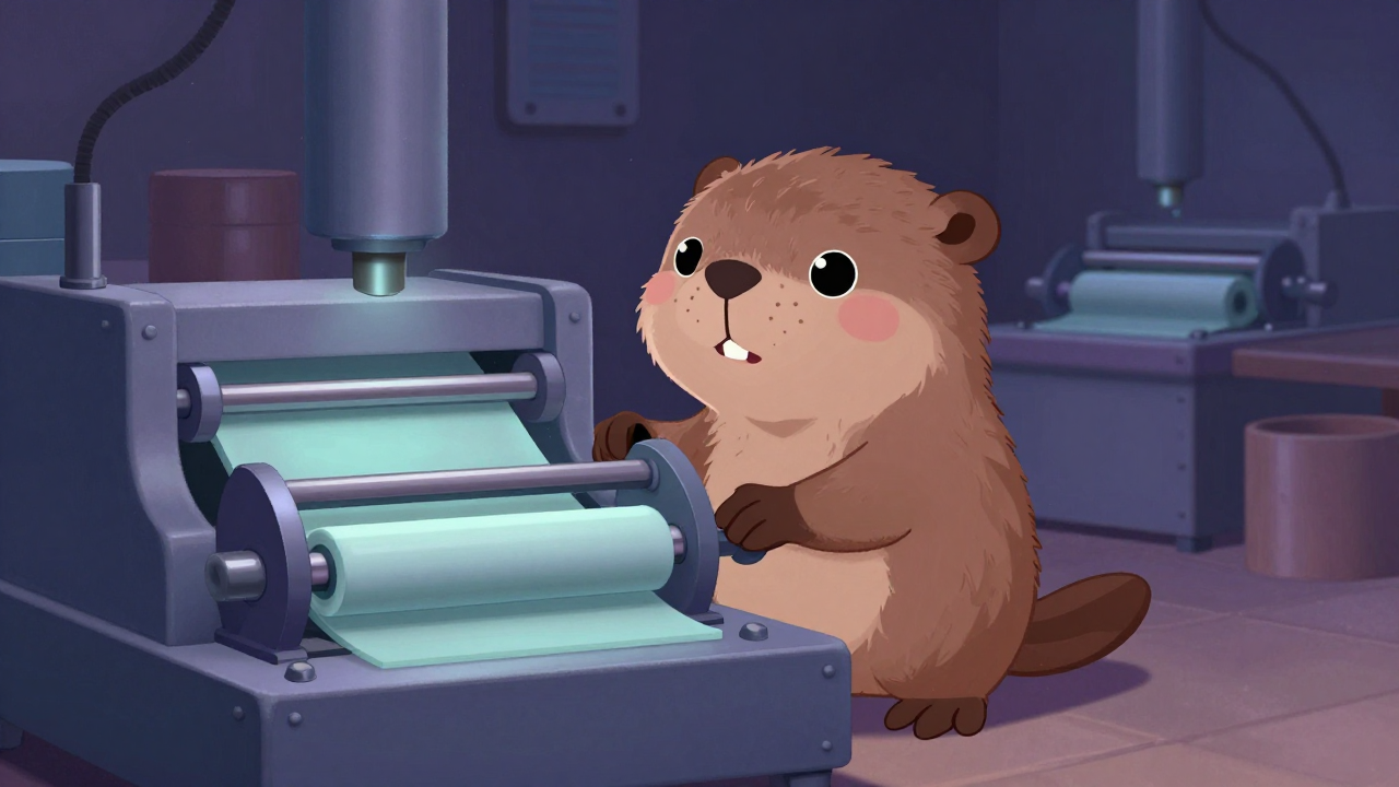 고무롤성형가공원 직업 종사자가 업무를 수행하는 모습