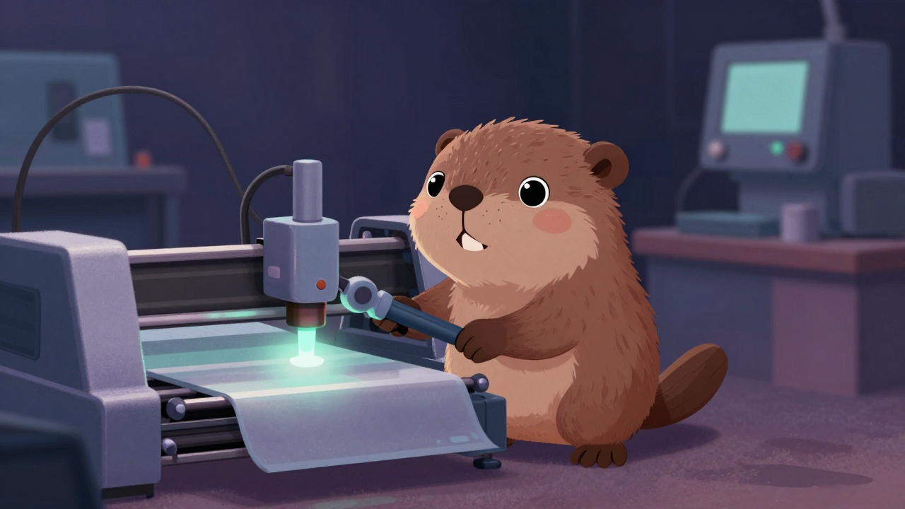 고무절단기조작원 직업 종사자가 업무를 수행하는 모습