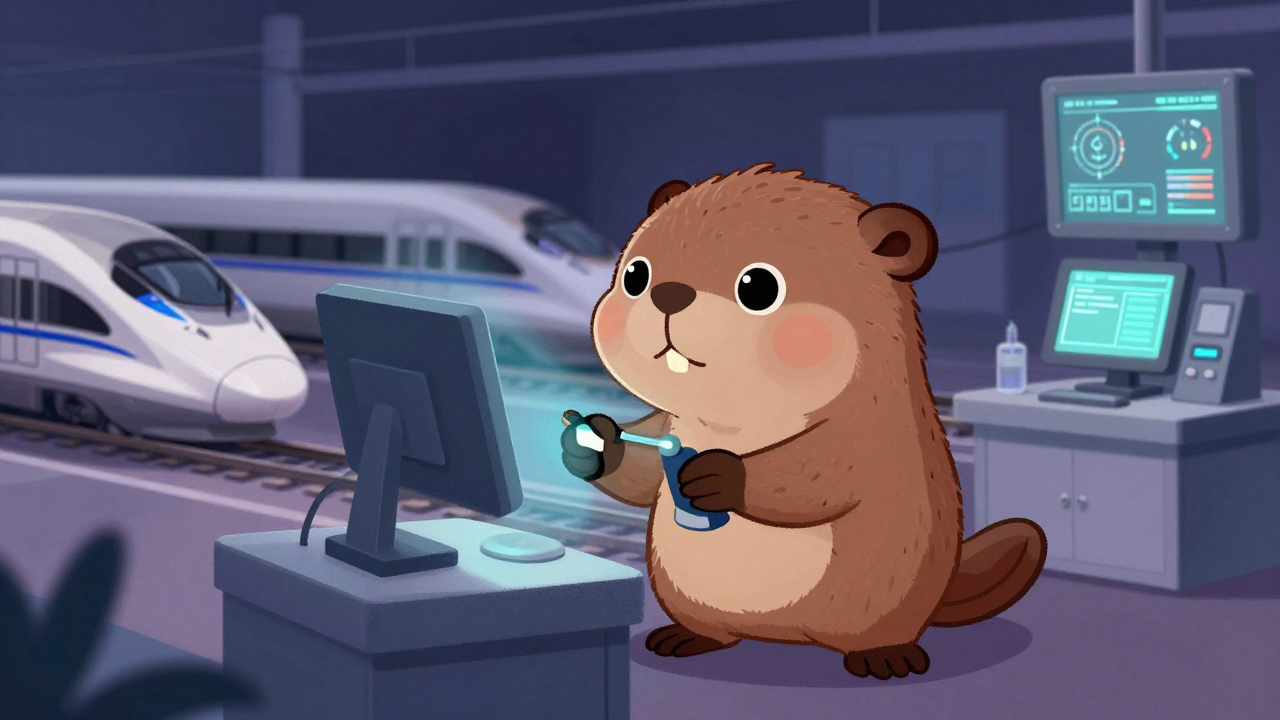 고속철도차량성능연구원 직업 종사자가 업무를 수행하는 모습