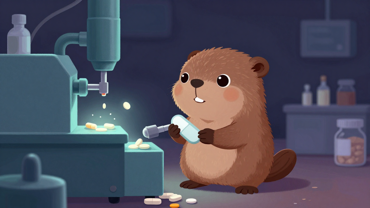 고형제의약품생산원 직업 종사자가 업무를 수행하는 모습