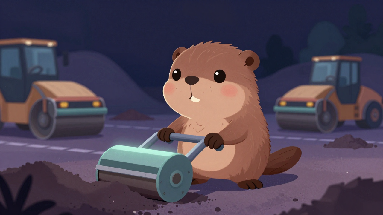 골재포설공 직업 종사자가 업무를 수행하는 모습