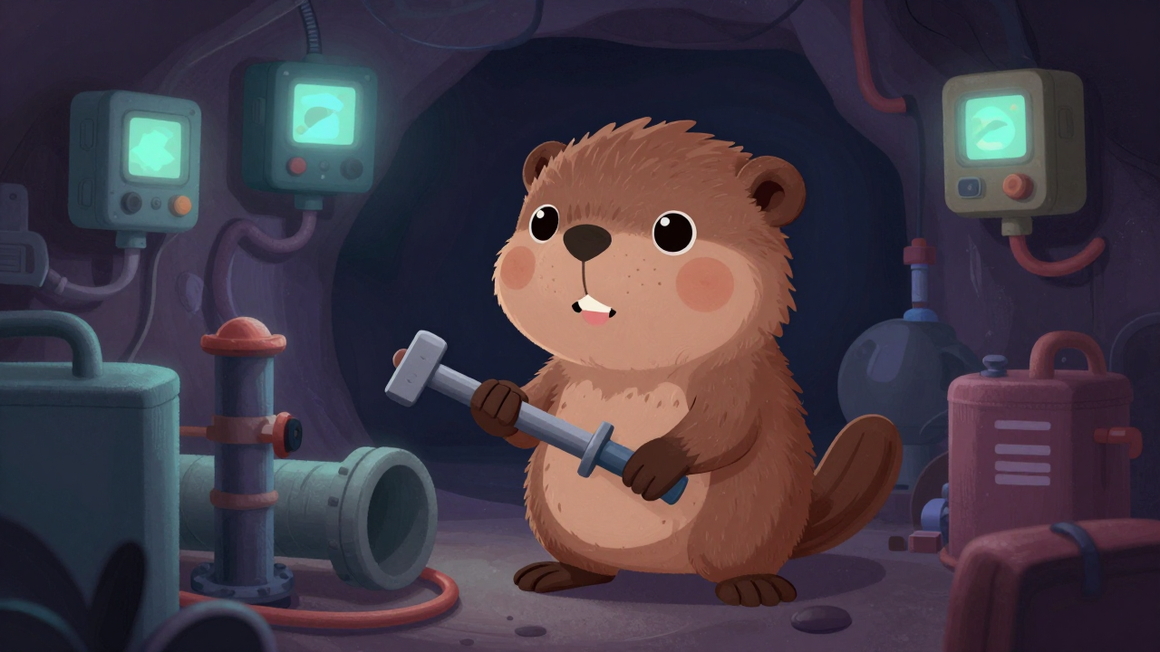 광산배관공 직업 종사자가 업무를 수행하는 모습