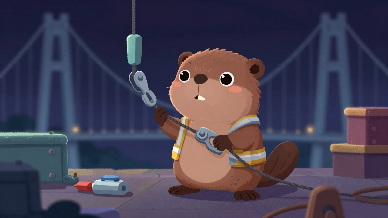 교량케이블설치원 직업 종사자가 업무를 수행하는 모습