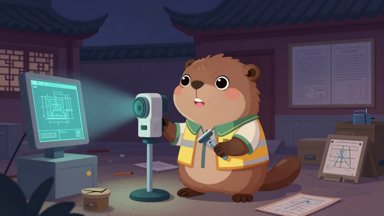 국가유산실측설계보조원 직업 종사자가 업무를 수행하는 모습