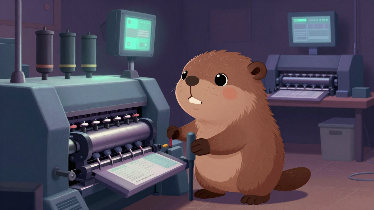 그라비어인쇄기조작원 직업 종사자가 업무를 수행하는 모습