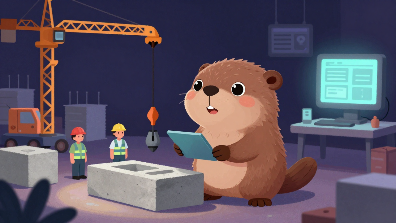 기성콘크리트제품조립반장 직업 종사자가 업무를 수행하는 모습