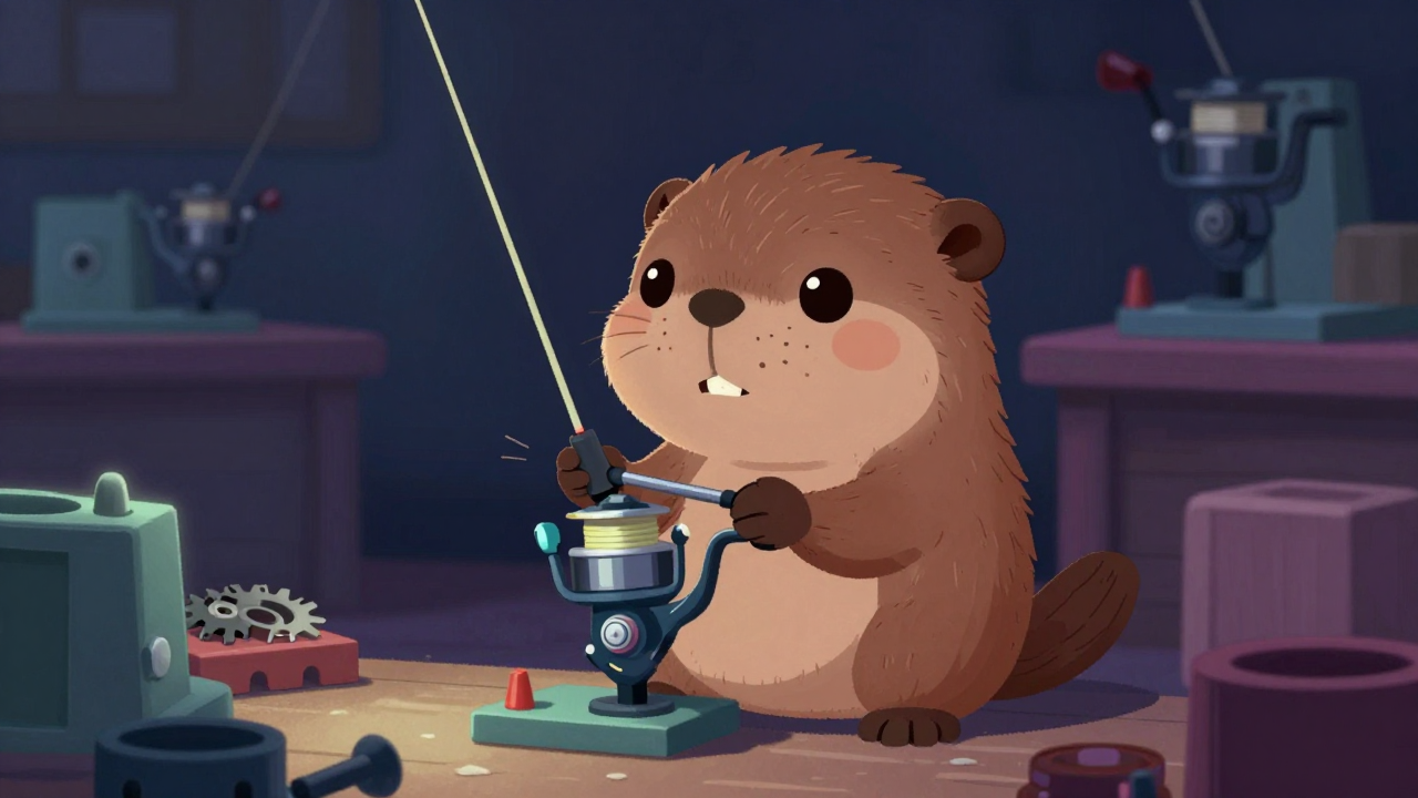 낚시릴조립원 직업 종사자가 업무를 수행하는 모습