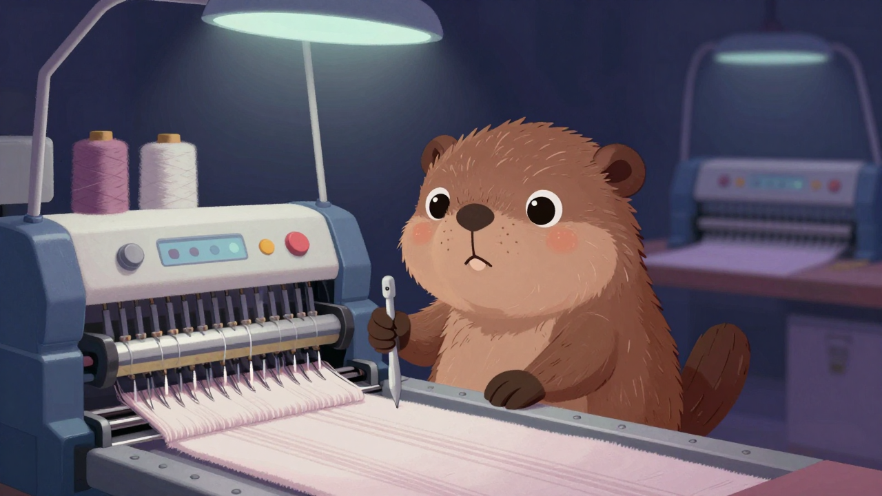 단일바늘터프팅기조작원 직업 종사자가 업무를 수행하는 모습