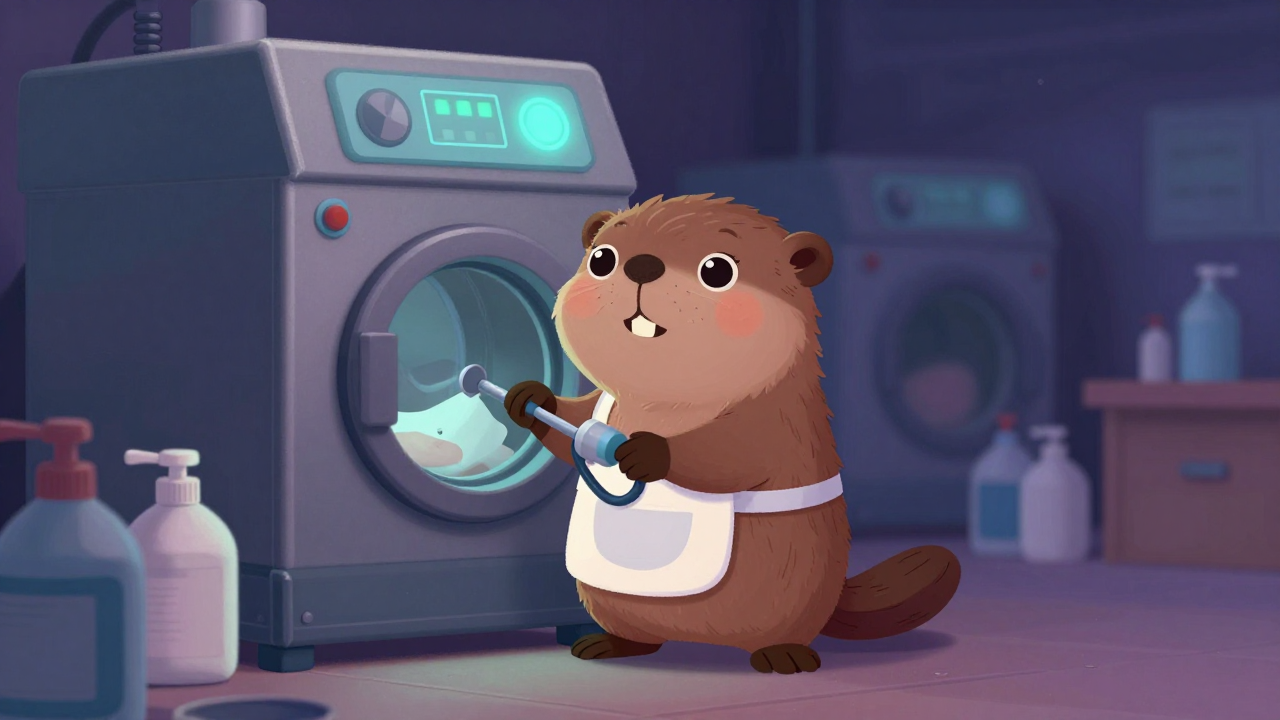 대형세탁기조작원 직업 종사자가 업무를 수행하는 모습