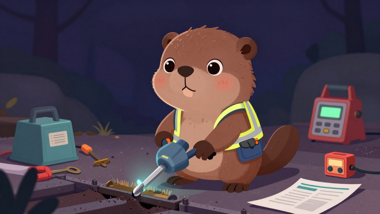 도로줄눈공 직업 종사자가 업무를 수행하는 모습