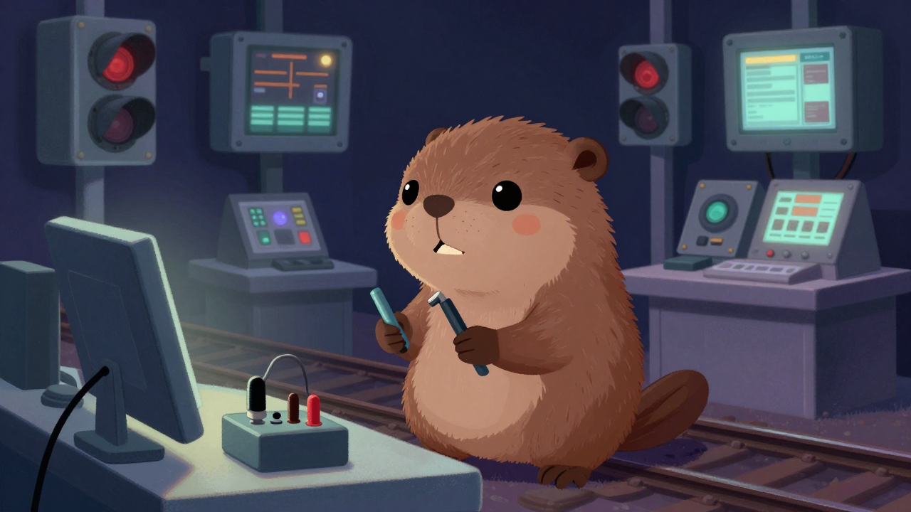 도시철도신호제어설비유지보수원 직업 종사자가 업무를 수행하는 모습