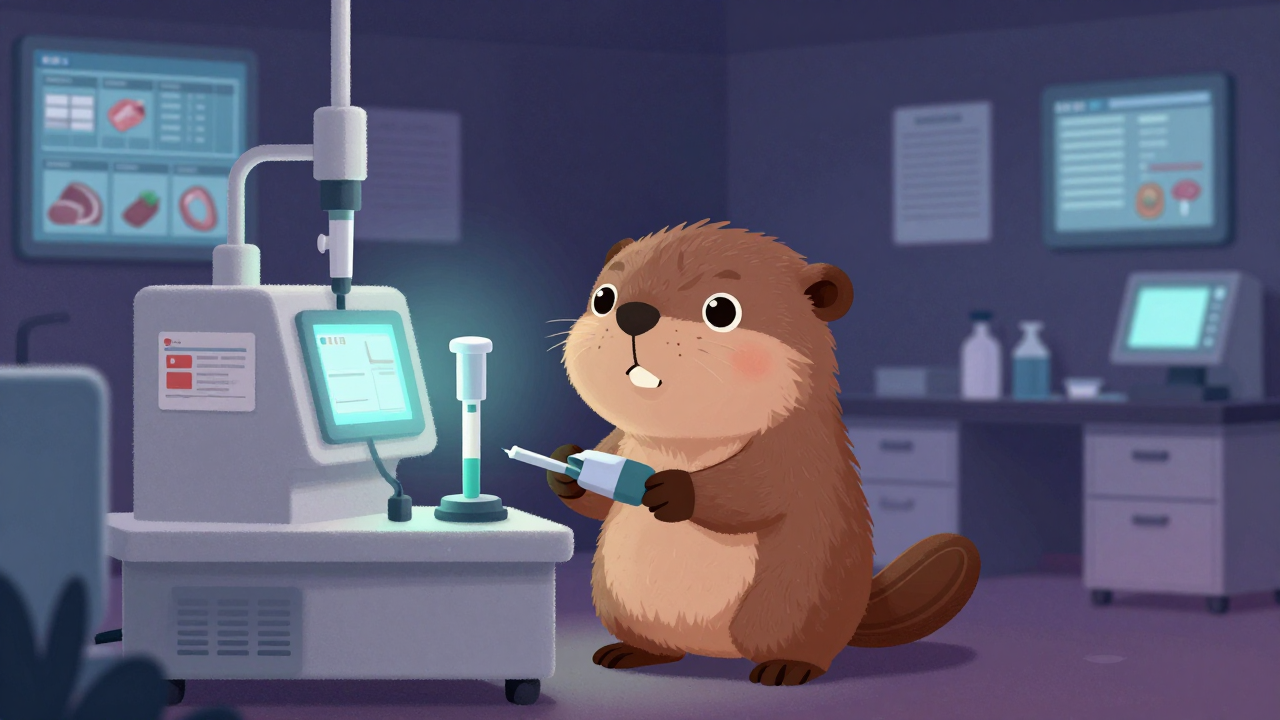 도축실험실검사원 직업 종사자가 업무를 수행하는 모습