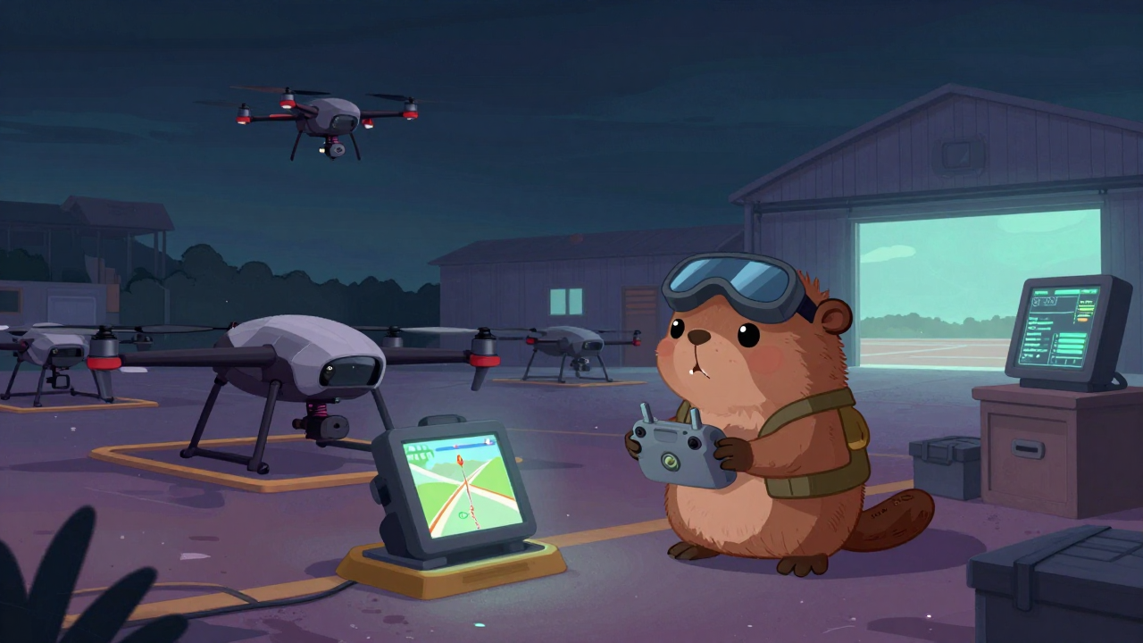 드론 전문가 직업 종사자가 업무를 수행하는 모습