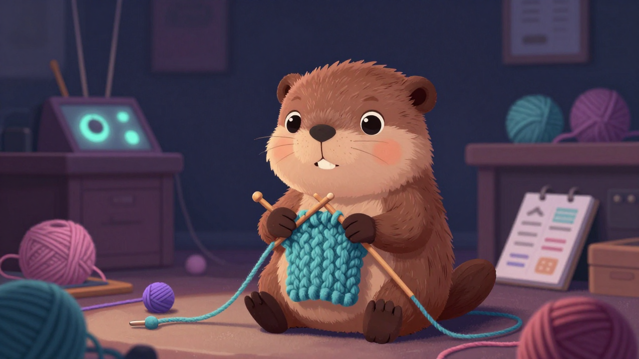 뜨개질원 직업 종사자가 업무를 수행하는 모습