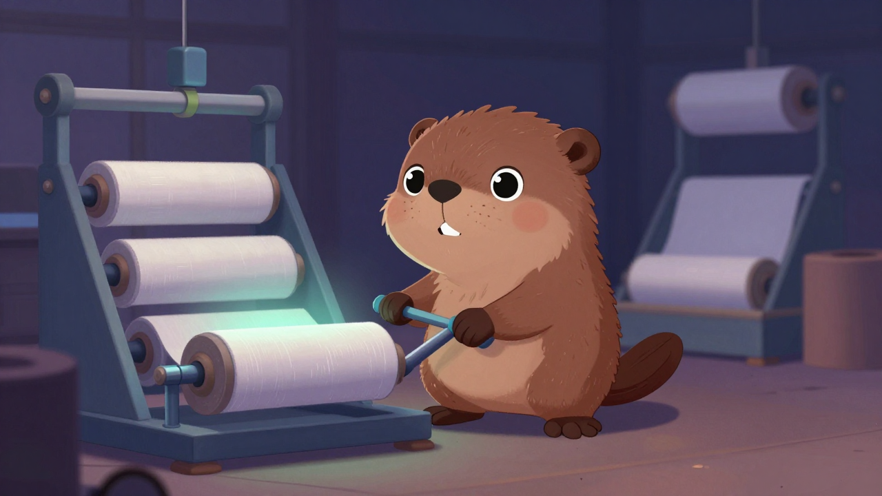 롤회전원 직업 종사자가 업무를 수행하는 모습