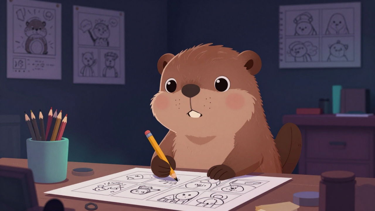 만화데생작가 직업 종사자가 업무를 수행하는 모습