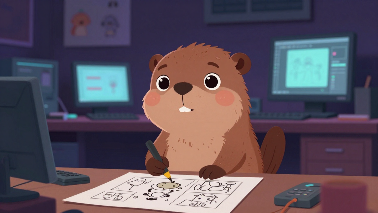 만화영화작가(애니메이터) 직업 종사자가 업무를 수행하는 모습