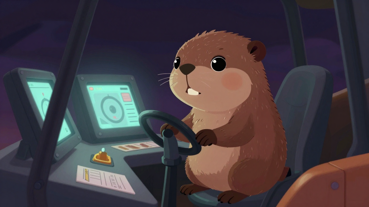 모터그레이더조종사 직업 종사자가 업무를 수행하는 모습