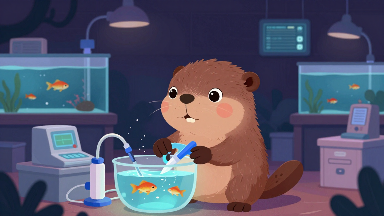 물고기치료사 직업 종사자가 업무를 수행하는 모습