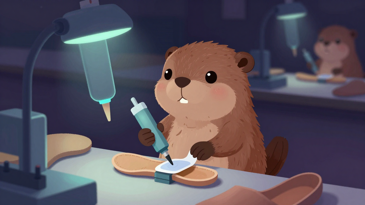 바닥천부착원 직업 종사자가 업무를 수행하는 모습