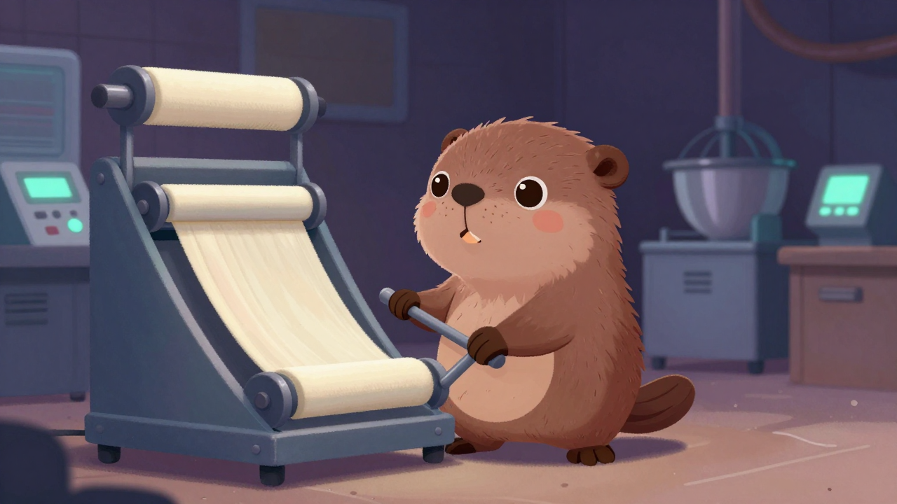 배취롤러조작원 직업 종사자가 업무를 수행하는 모습