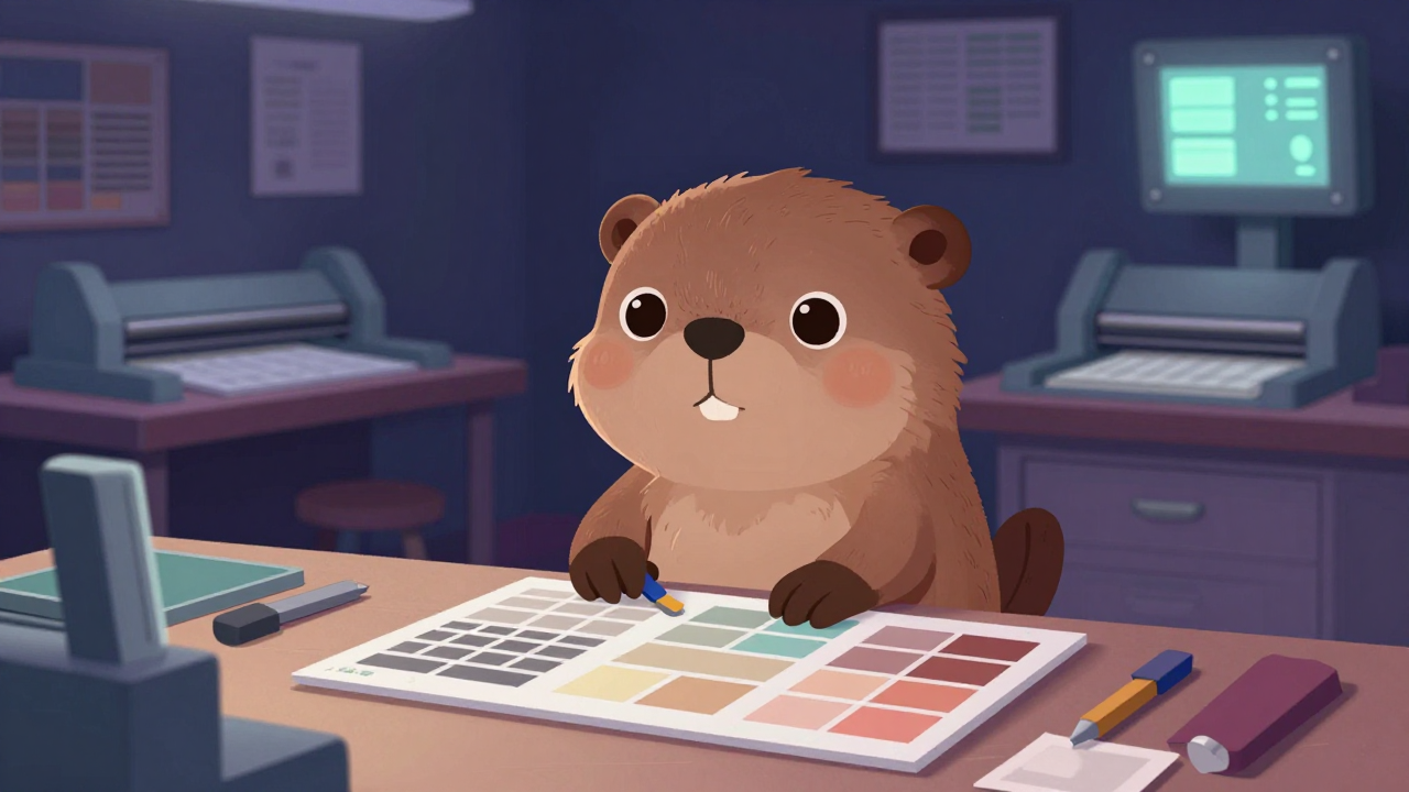 벽지견본책제조원 직업 종사자가 업무를 수행하는 모습