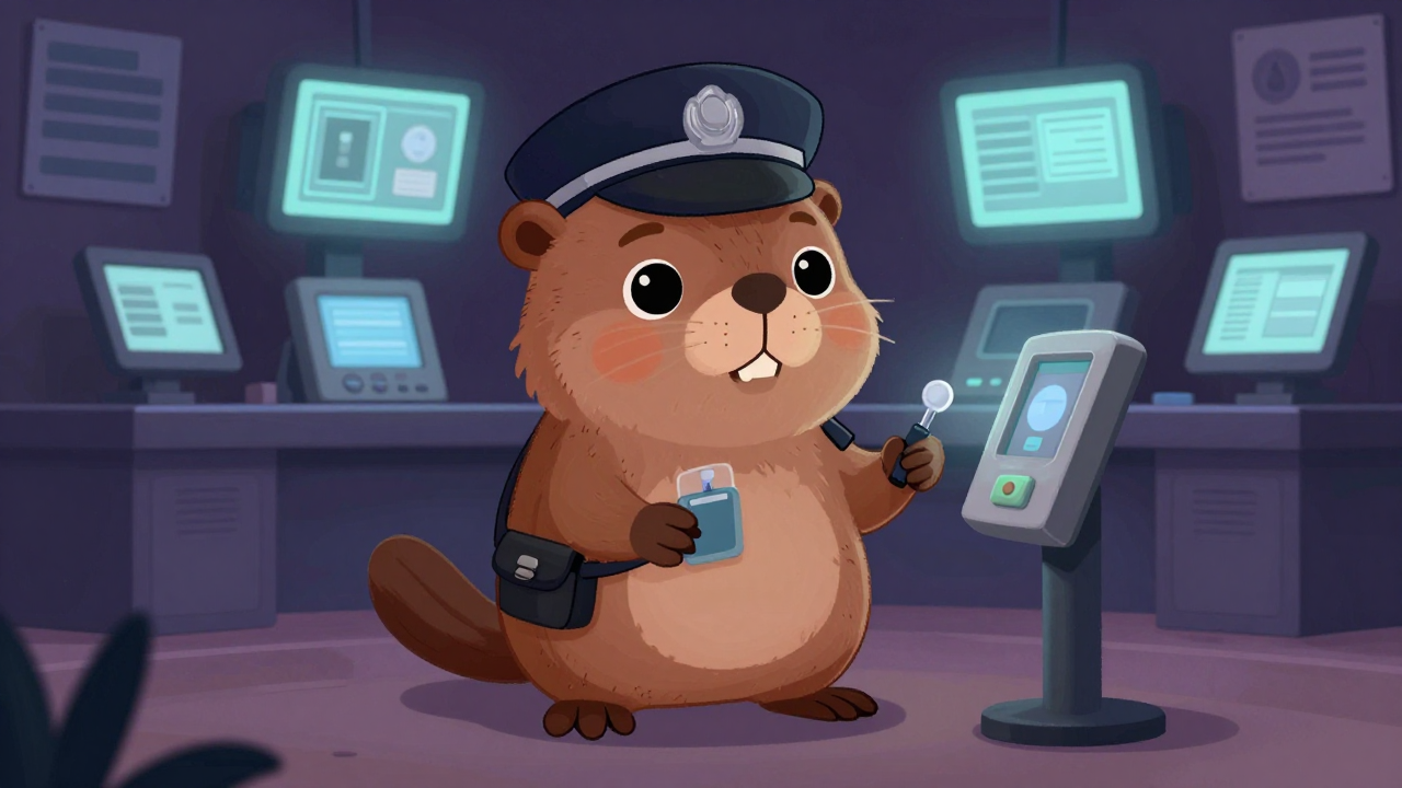 보안순찰원 직업 종사자가 업무를 수행하는 모습