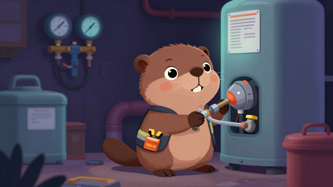 보일러설치·정비원 직업 종사자가 업무를 수행하는 모습