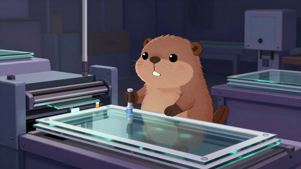 복층유리압착기조작원 직업 종사자가 업무를 수행하는 모습