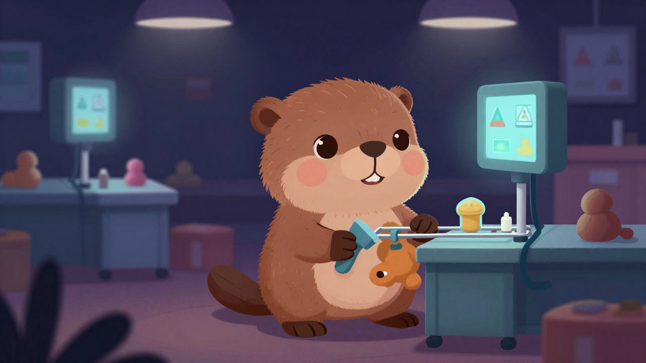 봉제완구제조원 직업 종사자가 업무를 수행하는 모습