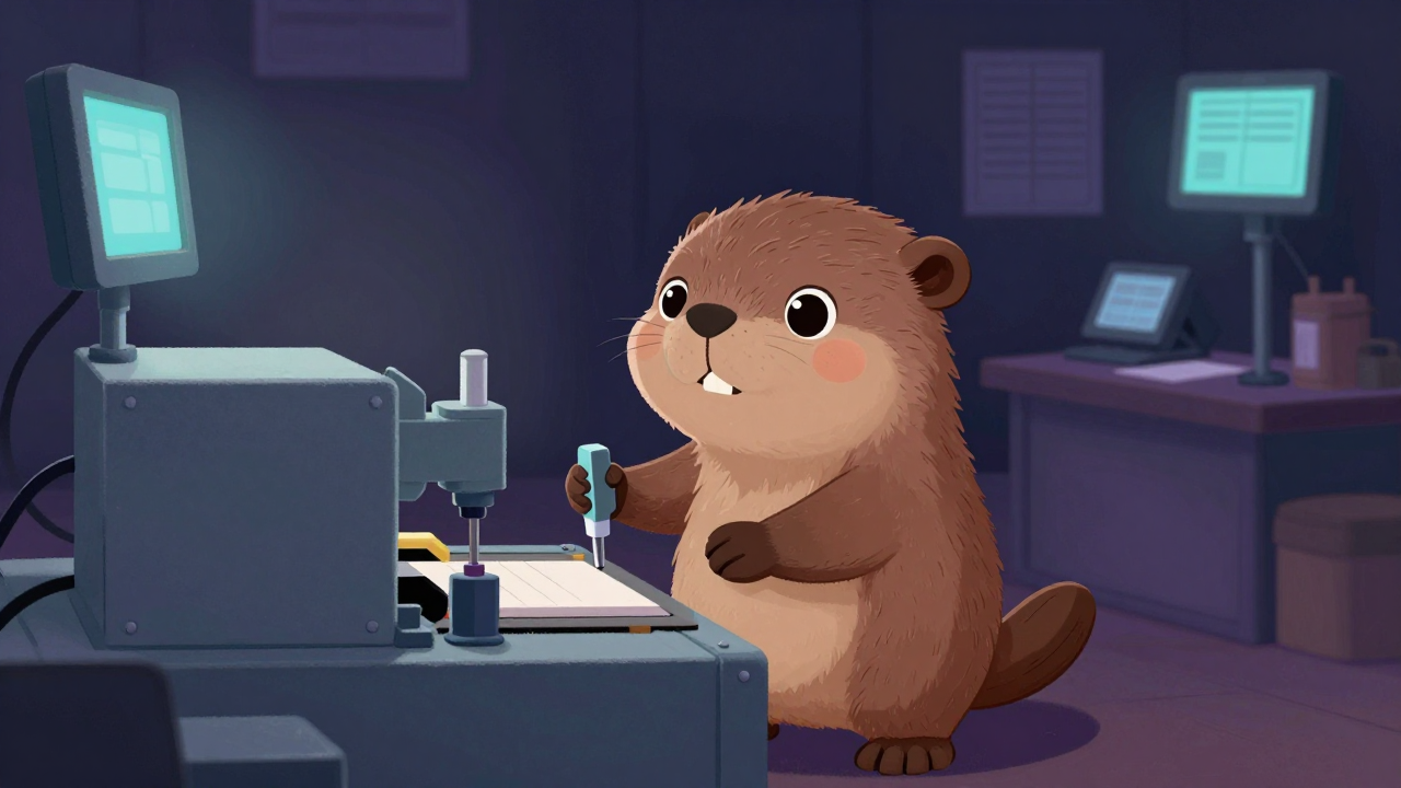 봉합기조작원 직업 종사자가 업무를 수행하는 모습