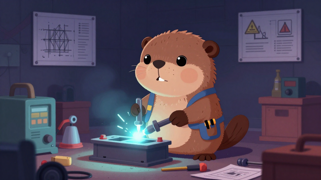 선박조립원 직업 종사자가 업무를 수행하는 모습