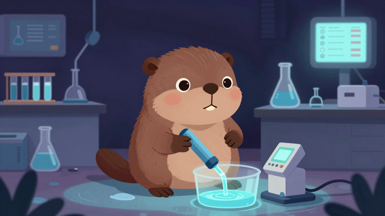 수질분석요원 직업 종사자가 업무를 수행하는 모습