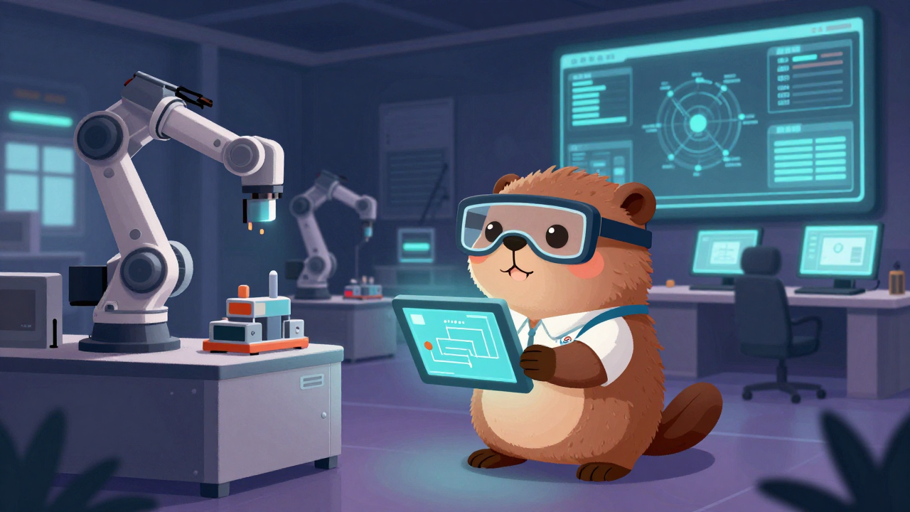 스마트공장 기술자 직업 종사자가 업무를 수행하는 모습