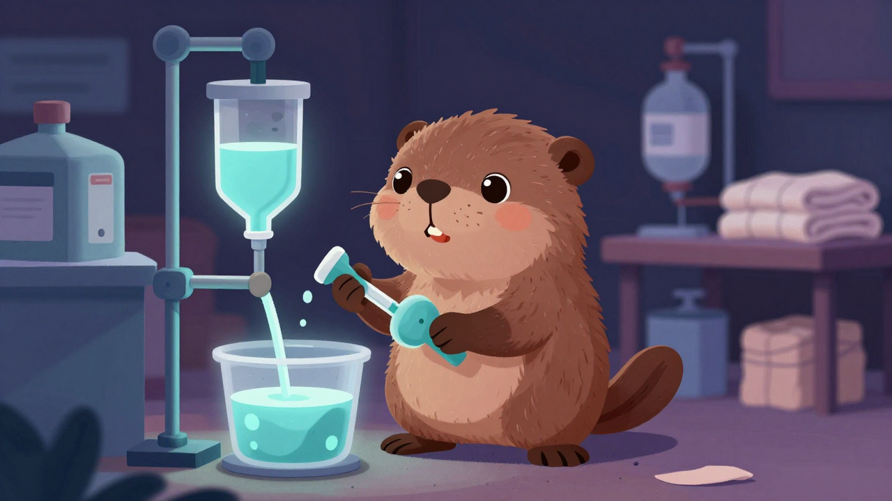 약품조액원 직업 종사자가 업무를 수행하는 모습