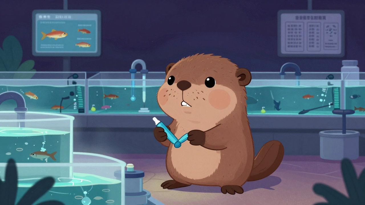 어류사육사 직업 종사자가 업무를 수행하는 모습