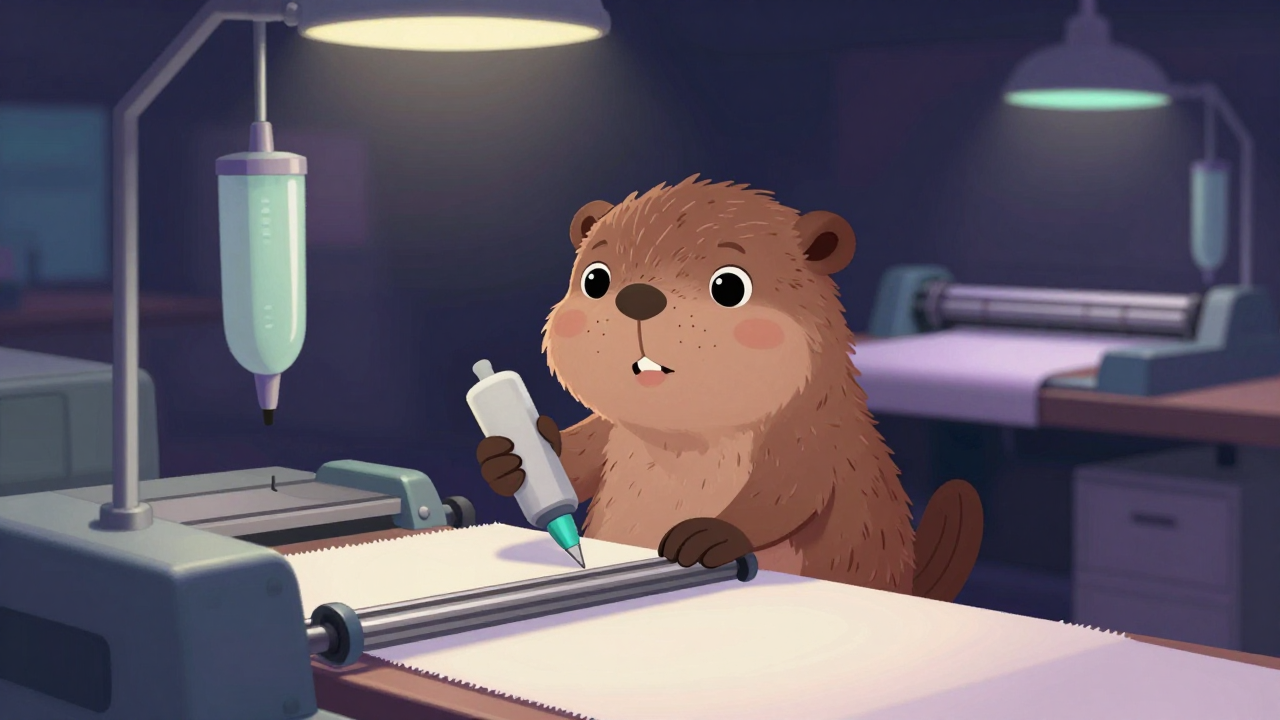 원단접착기조작원 직업 종사자가 업무를 수행하는 모습