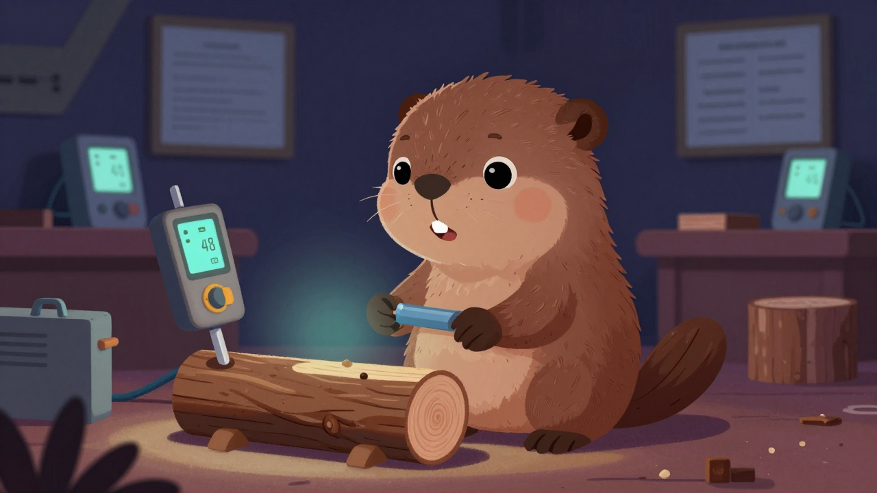 원목검척원 직업 종사자가 업무를 수행하는 모습