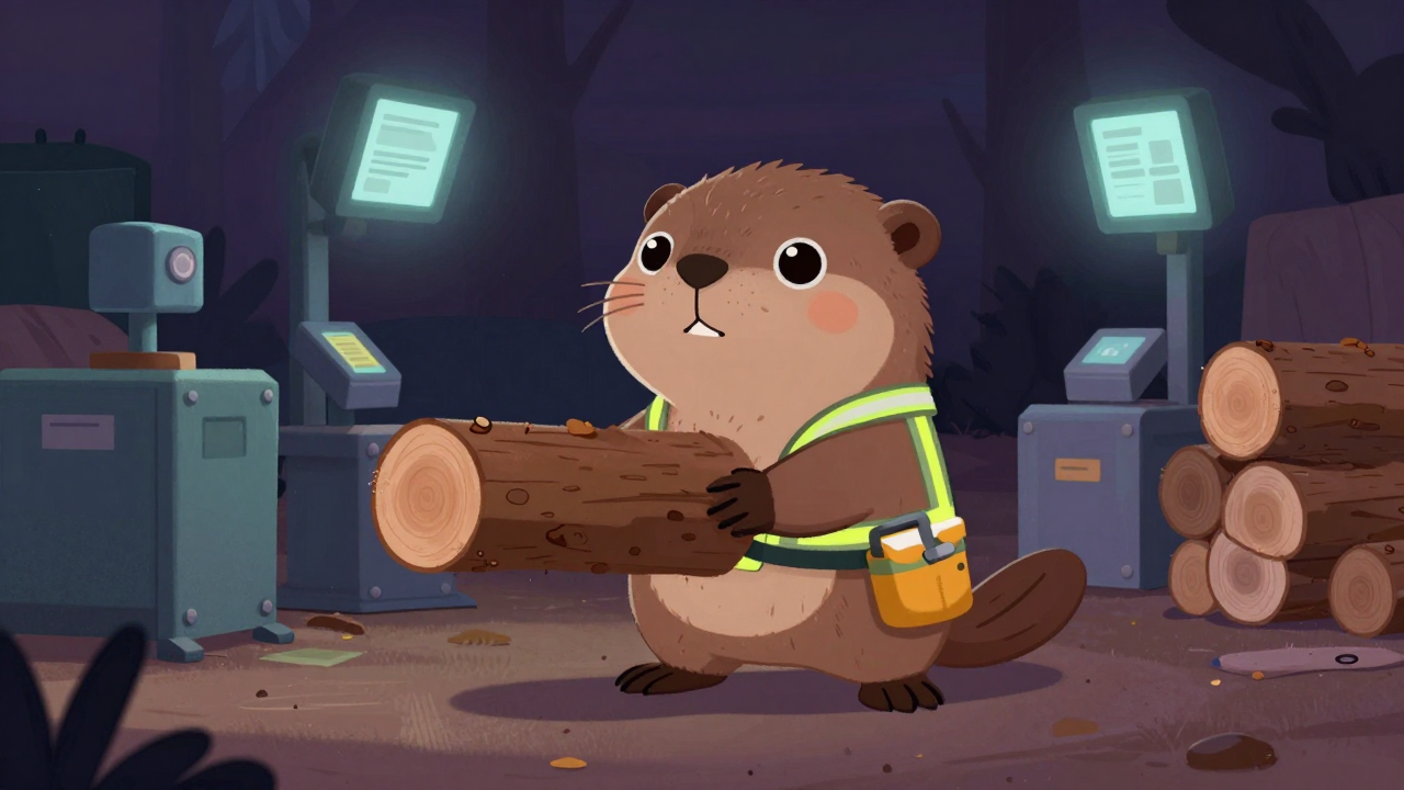 원목공급원 직업 종사자가 업무를 수행하는 모습