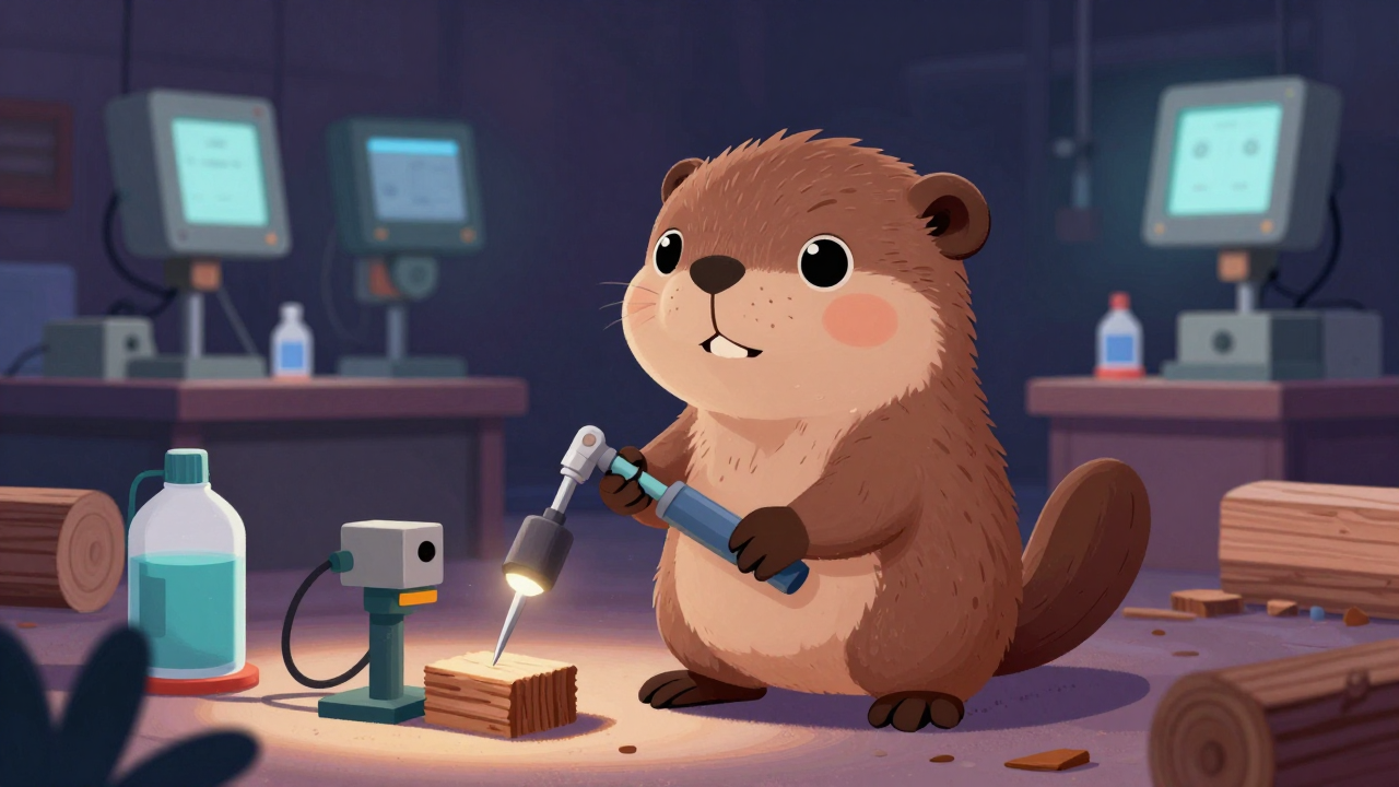 원목방부처리원 직업 종사자가 업무를 수행하는 모습