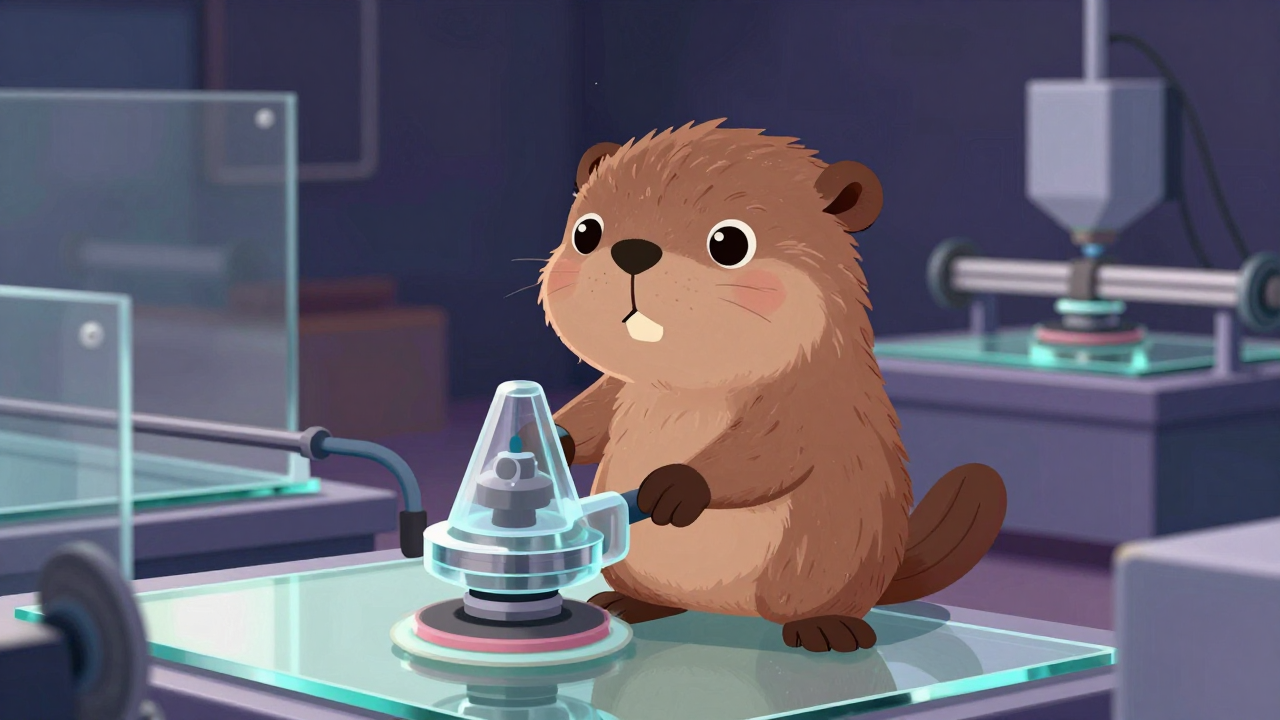 유리광택기조작원 직업 종사자가 업무를 수행하는 모습